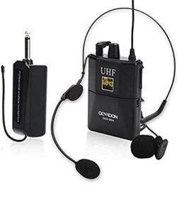 GEARDON - Rechargeable Wireless Microphone System with Headphones and Lavalier Lapel Microphones, Wireless Microphone with Transmitter and Receiver