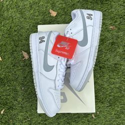 Supreme X Nike Dunk Low SB “White Metallic Silver”