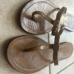 Tory Burch Sandals Tan logo shoes bow flip flops open toe flats