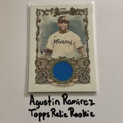 Agustin Ramirez Miami Marlins Catcher Topps Short Print Game-Used Jersey Relic Insert Rookie Card. 