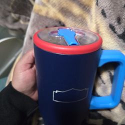 Insulated tumbler blue with red lid and straw