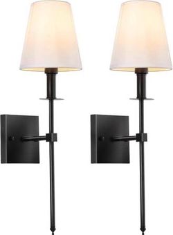 new Wall Sconces Set of Two with White Fabric Shades, Hardwired Wall Lights for Living Room, Bedroom, Bathroom, Hallway (No Bulb)  About this item  Wa