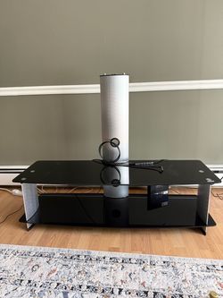 Black Glass TV Stand with Silver Legs