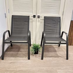 Patio Chairs set of 2,  Stackable Wide Seat and Sturdy Metal Frame, Breathable Grey