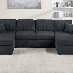 Black Corduroy Sectional Sofa 