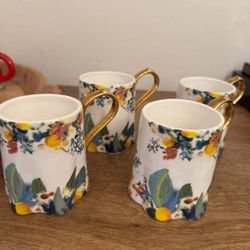 Anthropology Floral Set Of Four Mugs