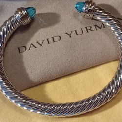 David Yurman Twisted Cable Cuff Bracelet W Blue Topaz Stones
