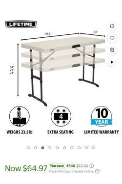Lifetime Folding Table 48” x 24” NWOB