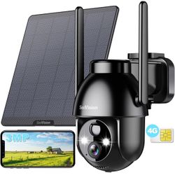4G LTE Cellular Solar Security Cameras Wireless Outdoor, Solar Powered 3MP Camera 2K No WiFi Security Camera, PIR Motion Detection,Siren,Color Night V