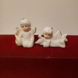 Vintage MINIATURE Fine Bone China Christmas Angels Holding Goose and Bird 2-3 inch Xmas B3 
