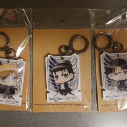 3 NEW Attack On Titan Japanese Comics Book Characters Keychain Key Chains