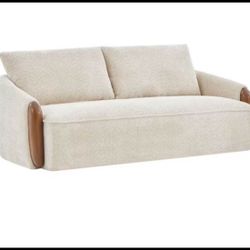 CHRISTOPHER KNIGHT HOME Ram 75 in. W Rectangle Round Arm Fabric Upholstered Sofa in Sesame, Solid Wood Frame Couch 