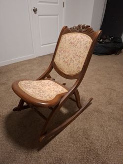 Antique Folding Rocking Chair with Floral Upholstery