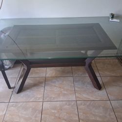 Glass Dining Table Wood Base 