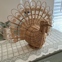 New With Tag Crate And Barrel Wicker Thanksgiving Turkey Center Piece O