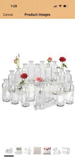 Clear Glass Bud Vase, 20 Pack 8 Oz Living Bud Vases, Small Vases for Flowers, Decorative Amber Bottles for Table Centerpiece, Home Decor, Office, Wedd