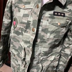 Justice, Girls Denim Camo Army Jacket, Size 16/18