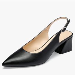 Size 9 Pointed Black Flat With Short Heel