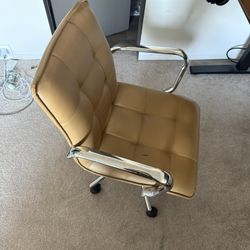 Tan Office Chair with Chrome Arms & Wheels
