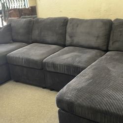 New 120x60 Black Corduroy Sectional Couch / Free Delivery 