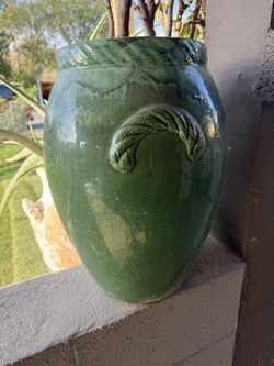 RRP Robinson Ransbottom GREEN GARDEN VASE - Rope Trimmed Rim & Lug Handles - 18"