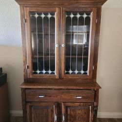 Solid Oak One Piece China Or Display Cabinet