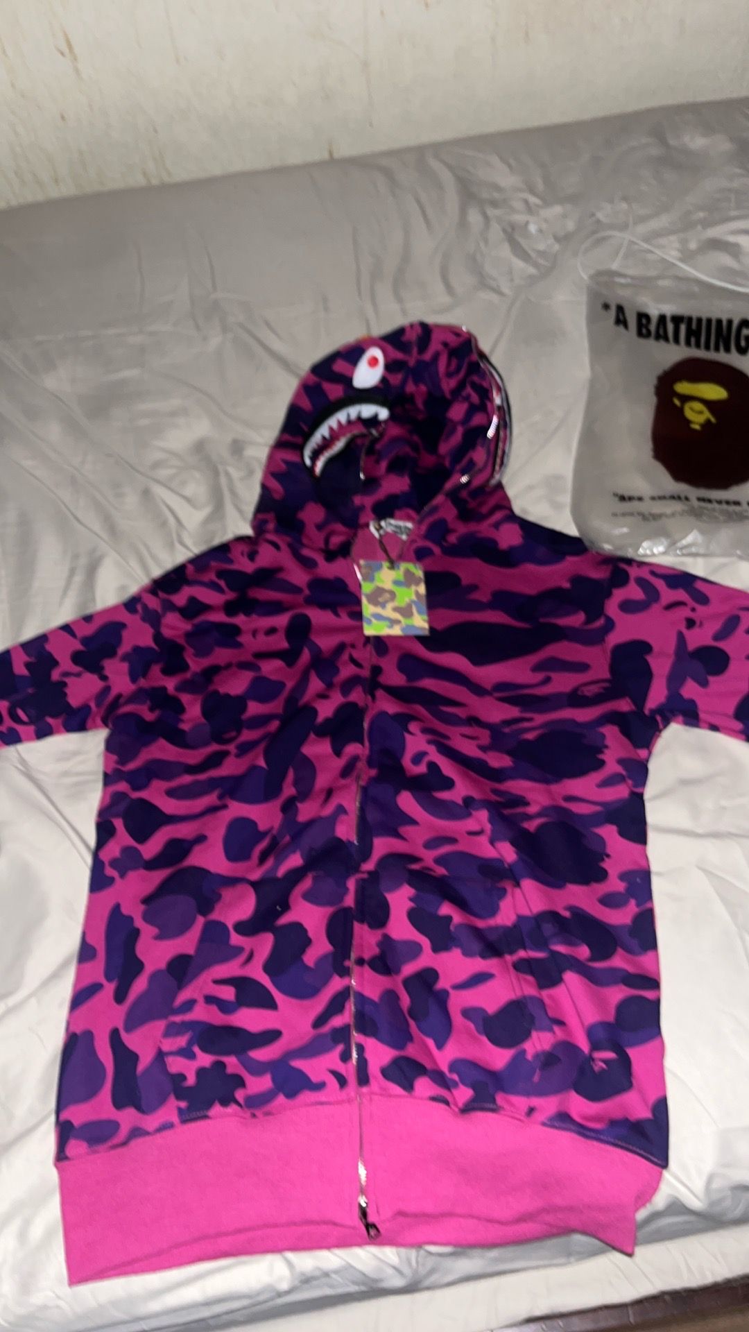 A Bathing Ape BAPE Pink Purple Camo Shark Full Zip Hoodie Men's Size XL