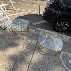 1970s Vintage Brass And Glass Coffee Table Set Furniture