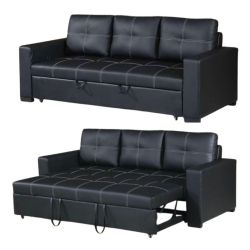 Brand New Black Leather Convertible Sectional Sofa 
