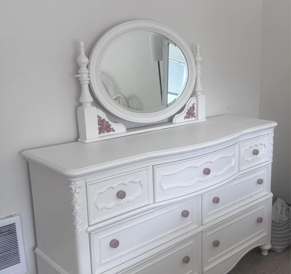 Large White Wooden Dresser with Detachable Mirror