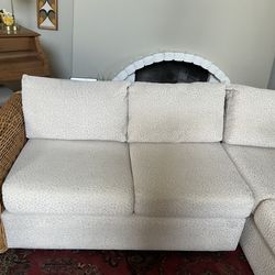 L-shaped Upholstered and Wicker Couch