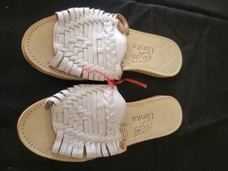 white leather Huarache slide sandals