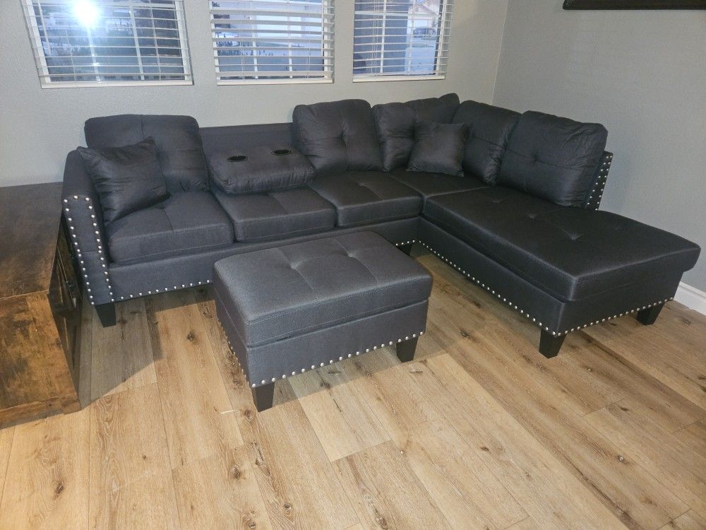 Brand New Sectional 3 Pcs Storage Ottoman W/ CUP HOLDER $479