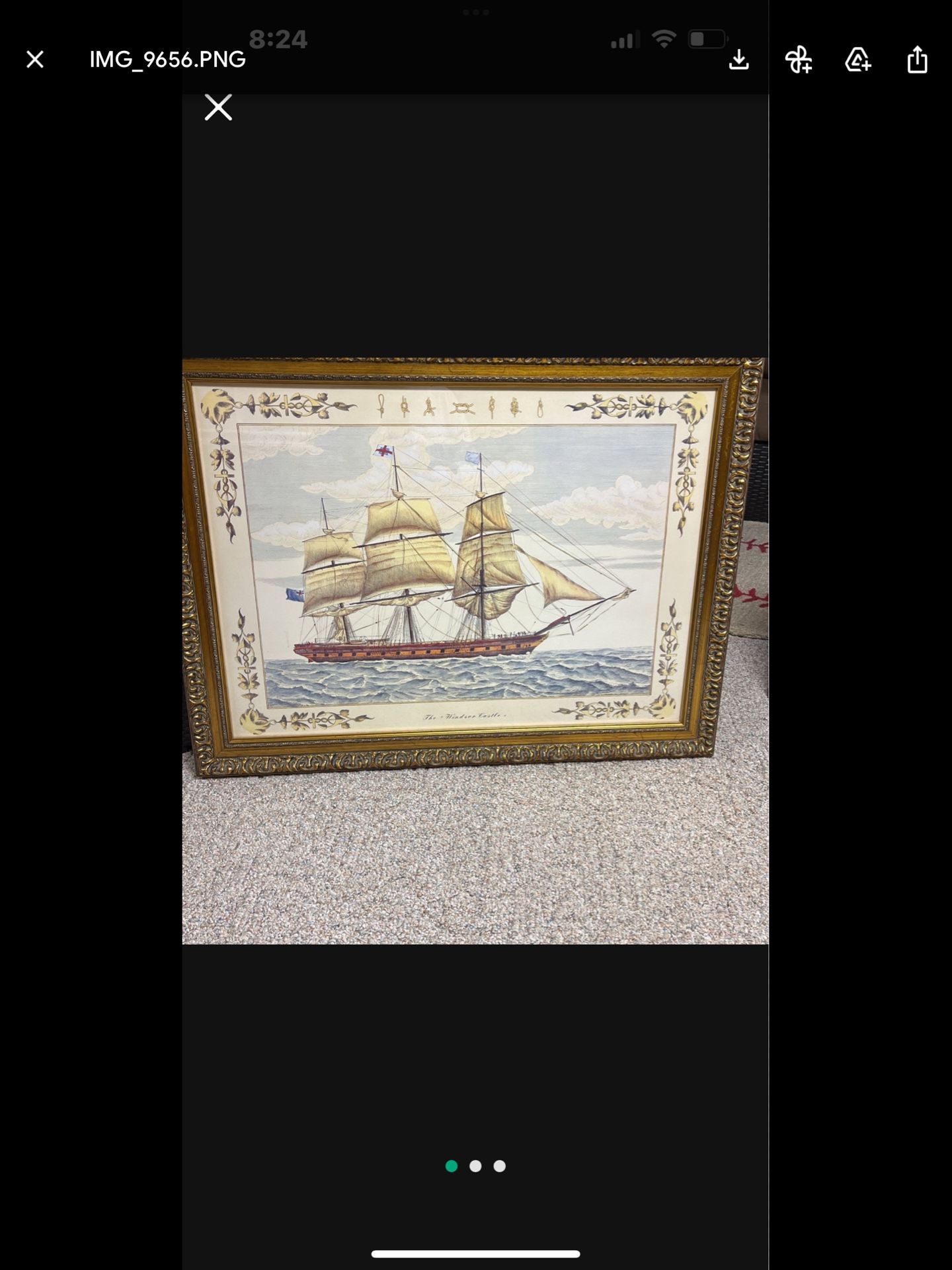 Vintage Windsor Castle Clipper Ship Print With Beautiful Frame