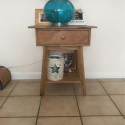 Pine  Wood  Table With Large Drawer & Shelf On Bottom