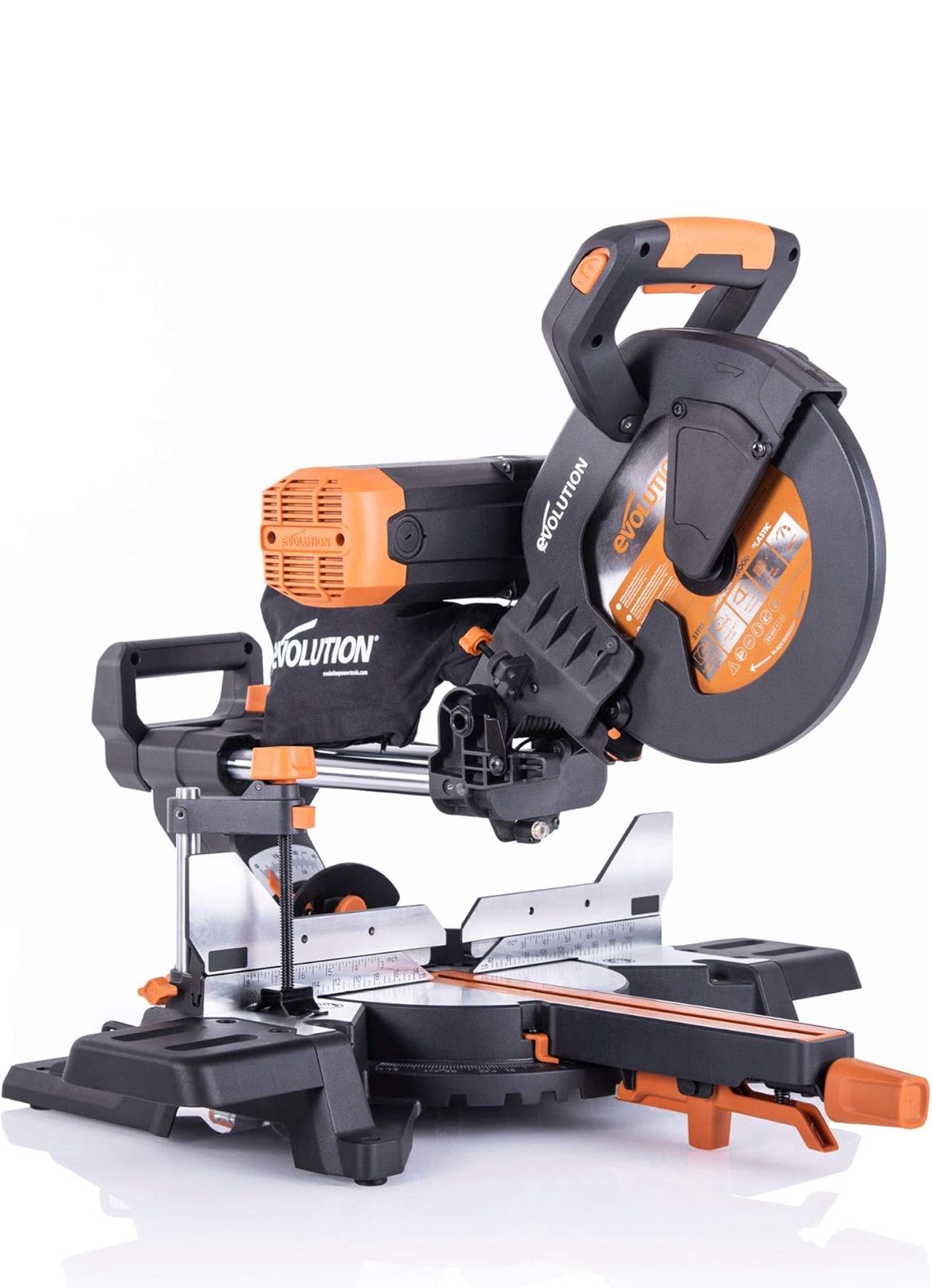 Evolution Power Tools R255SMS-DB+ 10-Inch Dual Bevel Sliding Miter Saw Multi-Material- MISSING COUE ACCESSORIES- See Pi