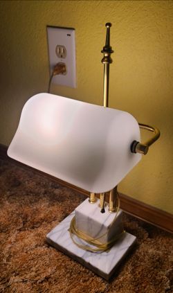 Elegant Brass and White Marble Bankers Lamp