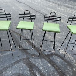 Green Mid Century Leather Bar Stools