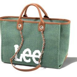 Montana West x Lee Tote Bag, Denim Handbag Crossbody Bag with Strap, Large Green
