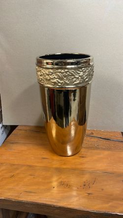 Gold Ceramic Vase with Embossed Detail