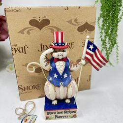 J9 Jim Shore Heartwood Creek – “Stars and Stripes Forever” Patriotic Cat – 6.75” – With Box & Tag