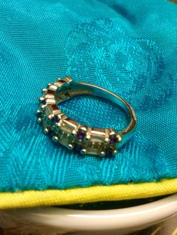 Beautiful 925 stamped Silver and white gold filled Muti Sapphire Ring / Size #5 NEW Jewelry 💜💍💜💍💜