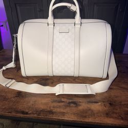 Gucci white GG Supreme Canvas leather travel bag