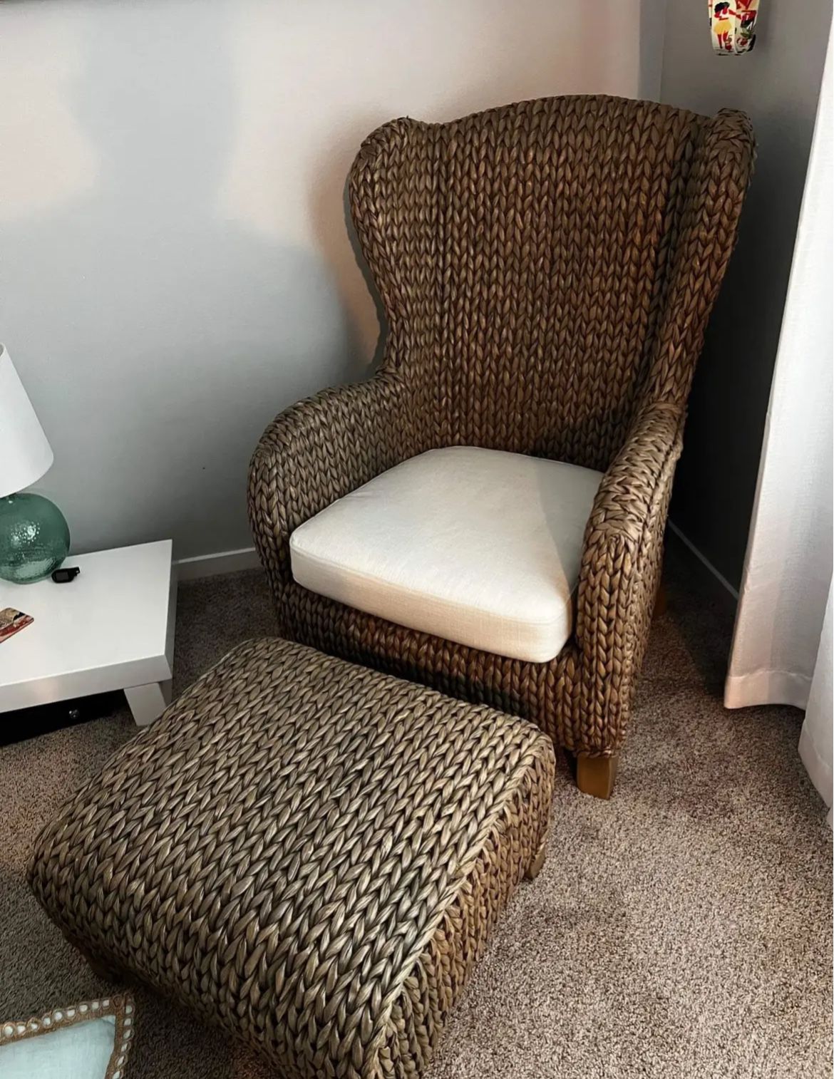Pottery Barn Seagrass Wingback Accent Chair With Ottoman 