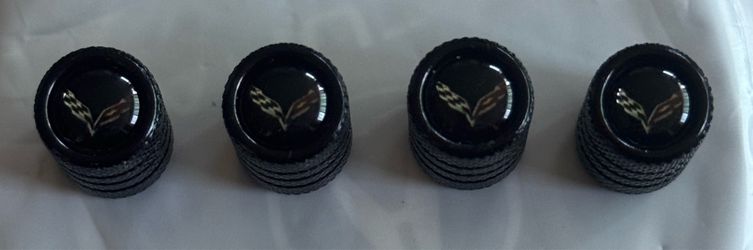 Corvette 4 Black Valve Stem Cap Covers