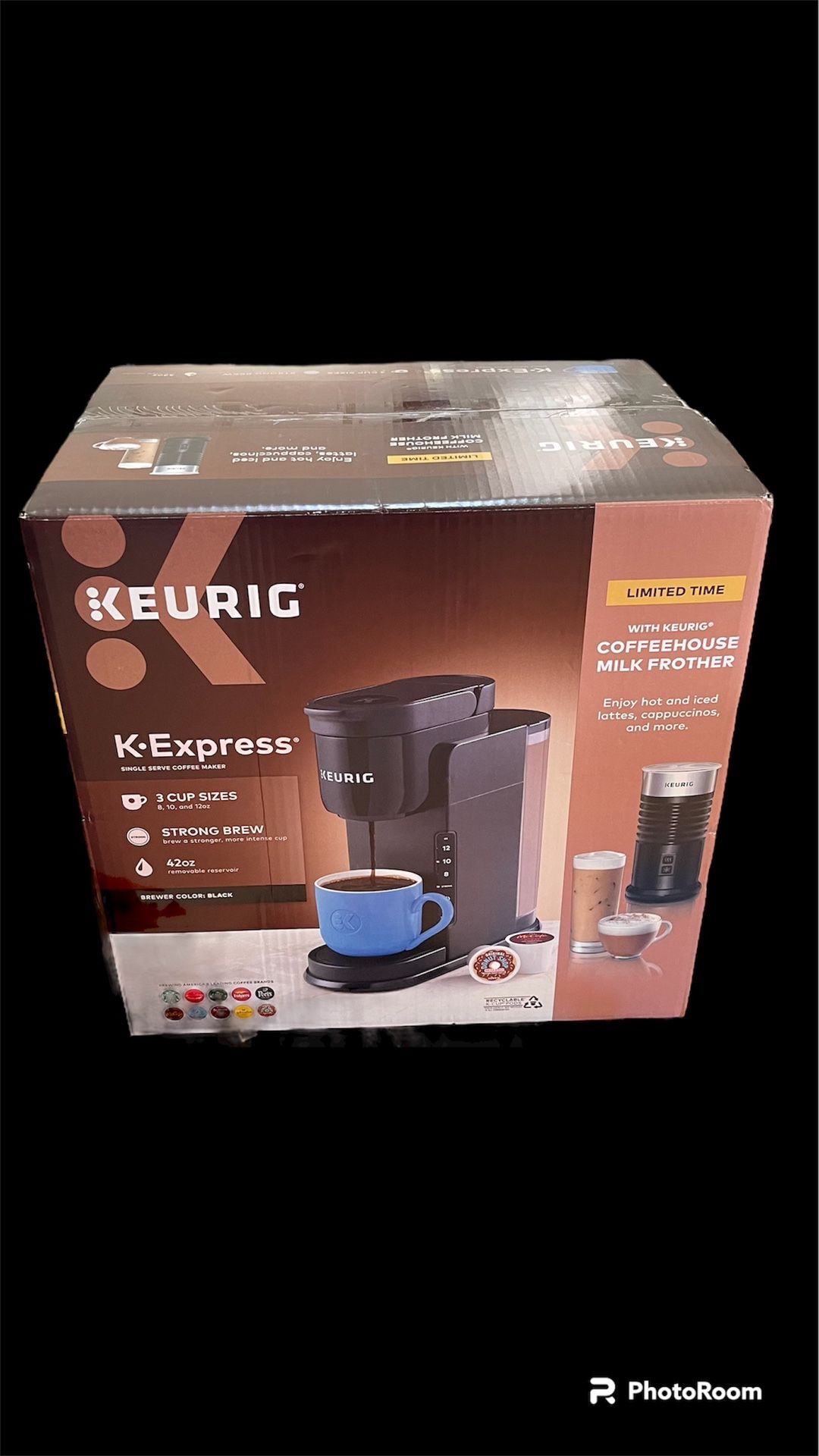 Brand new Keurig K-Express Essentials Black, Single Serve Pod Coffee Maker w/ Milk Frotherg