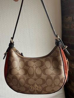 Coach Teri Hobo Bag - Signature Canvas Khaki/ Terracotta- authentic