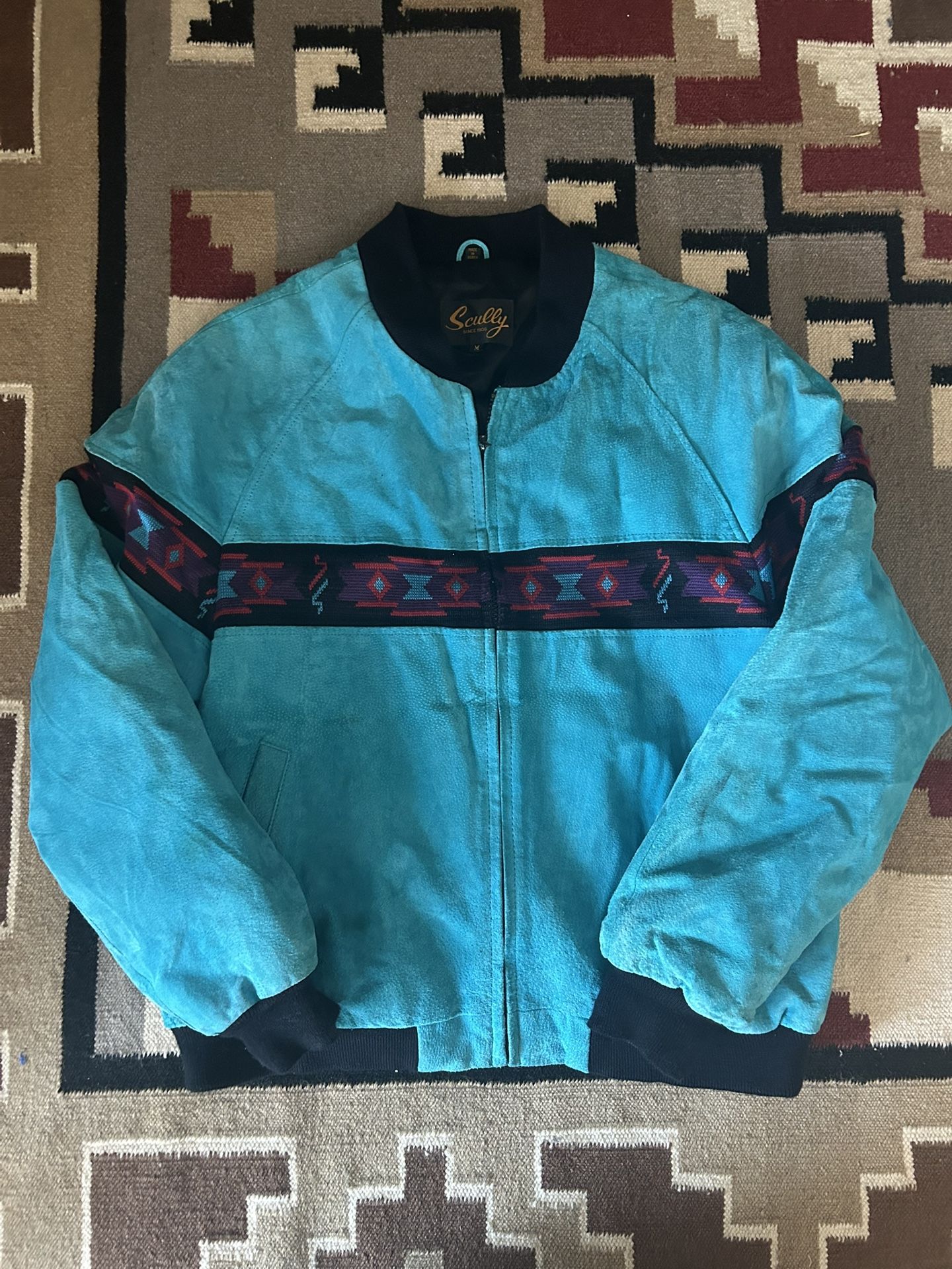 Vintage Aztec Leather Jacket Medium Scully Western Suede Blue Southwestern VTG