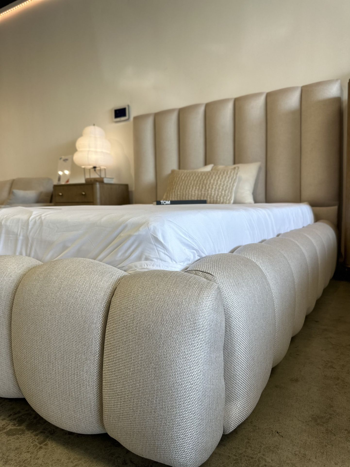 RH Style Modern Bed Frame & Headboard Bed in Performance Linen