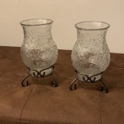 Two Glass Candle Holders With Stand